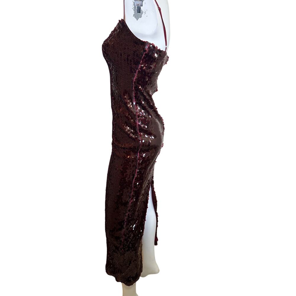 Runaway The Label Burgundy Sequin Midi Dress Revolve NWT Side Slit S US 4 - Picture 4 of 13
